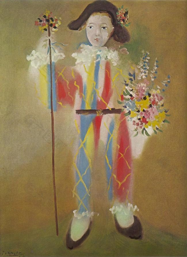 1923 Paul en arlequin avec des fleurs西班牙画家巴勃罗毕加索抽象油画人物人体油画装饰画
