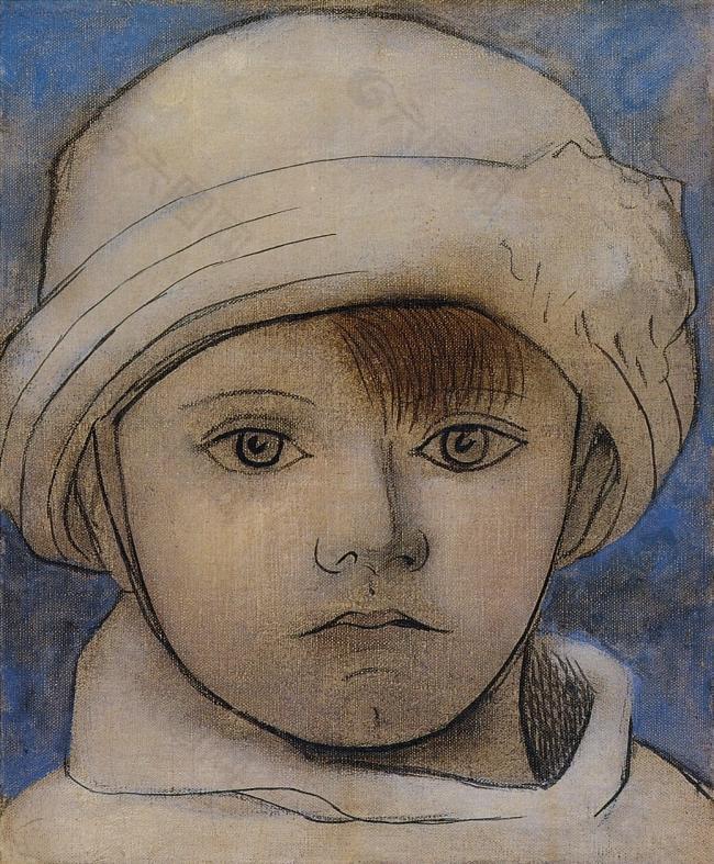1923 Portrait de Paulo au bonnet blanc西班牙画家巴勃罗毕加索抽象油画人物人体油画装饰画