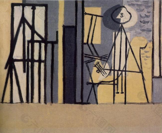 1928 Peintre dans son atelier西班牙画家巴勃罗毕加索抽象油画人物人体油画装饰画