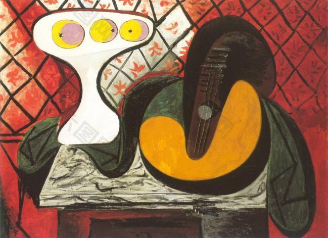 1932 Compotier et mandoline [guitare]西班牙画家巴勃罗毕加索抽象油画人物人体油画装饰画