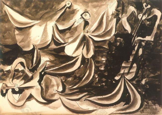 1932 Femmes jouant au bord de la mer西班牙画家巴勃罗毕加索抽象油画人物人体油画装饰画