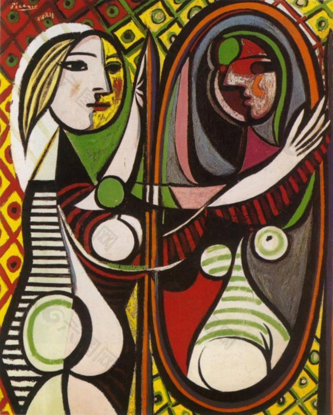1932 Jeune fille devant un miroir西班牙画家巴勃罗毕加索抽象油画人物人体油画装饰画