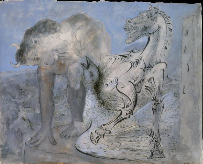 1936 Faune, cheval et oiseau西班牙画家巴勃罗毕加索抽象油画人物人体油画装饰画