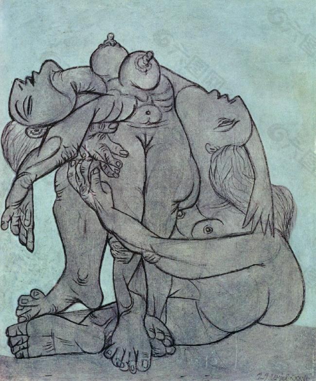 1936 Le sauvetage西班牙画家巴勃罗毕加索抽象油画人物人体油画装饰画