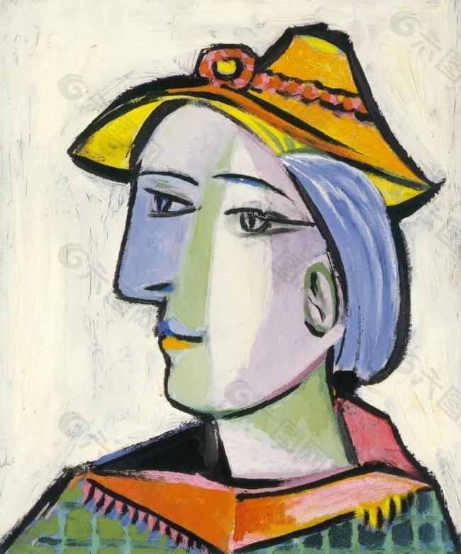 1936 Marie-Th淇藉?e Walter au chapeau西班牙画家巴勃罗毕加索抽象油画人物人体油画装饰画