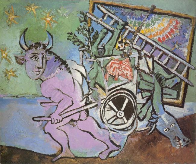 1936 Minotaure tirant une charette西班牙画家巴勃罗毕加索抽象油画人物人体油画装饰画