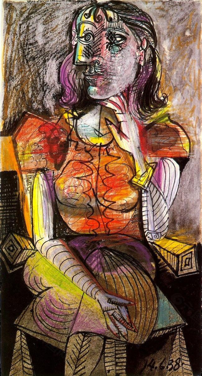 1938 Femme assise 1西班牙画家巴勃罗毕加索抽象油画人物人体油画装饰画