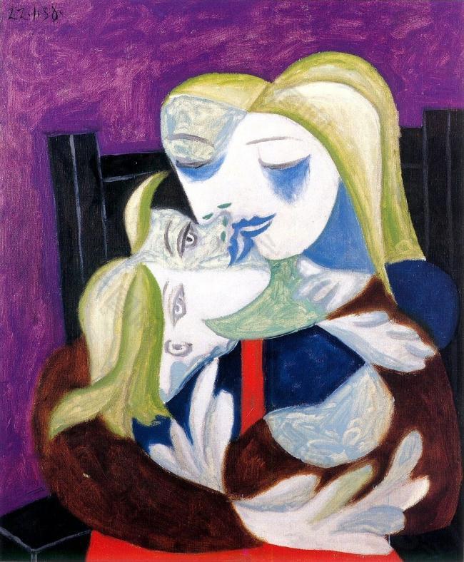 1938 Femme et enfant (Marie-Th淇藉?e et Maya)西班牙画家巴勃罗毕加索抽象油画人物人体油画装饰画