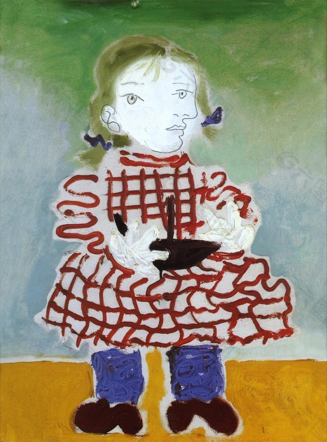1938 Maya en tablier rouge西班牙画家巴勃罗毕加索抽象油画人物人体油画装饰画