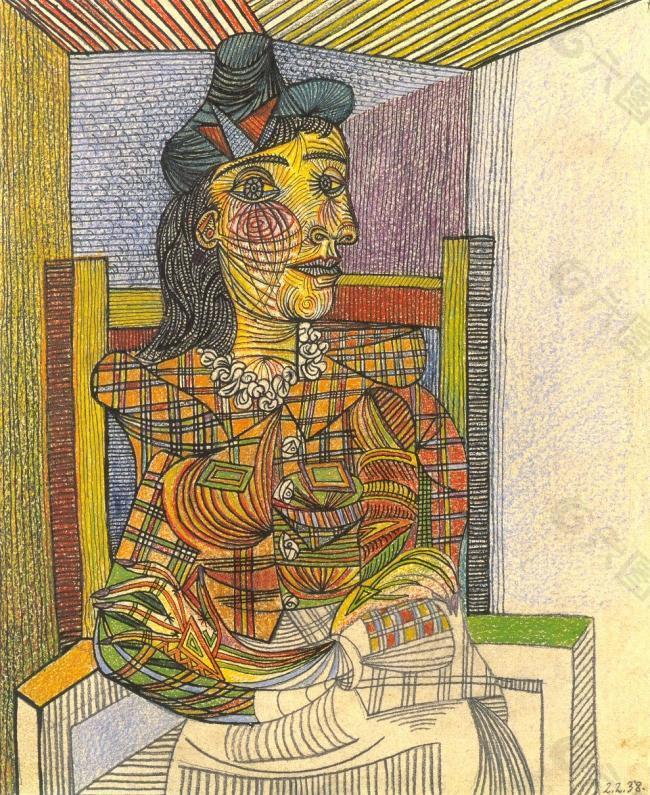 1938 Portrait de Dora Maar assise 1西班牙画家巴勃罗毕加索抽象油画人物人体油画装饰画