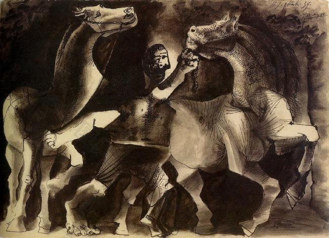 1939 Chevaux et personnage西班牙画家巴勃罗毕加索抽象油画人物人体油画装饰画