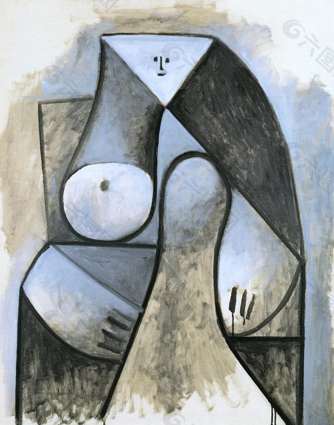 1947 Femme assise西班牙画家巴勃罗毕加索抽象油画人物人体油画装饰画