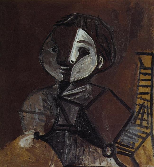 1950 Claude en brun et blanc西班牙画家巴勃罗毕加索抽象油画人物人体油画装饰画