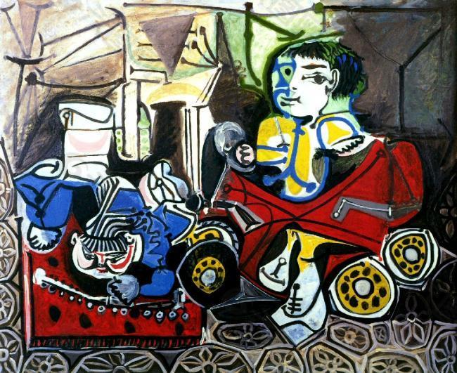 1950 Claude et Paloma jouant西班牙画家巴勃罗毕加索抽象油画人物人体油画装饰画