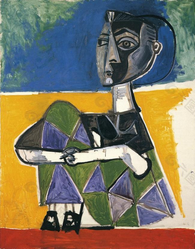 1954 jacqueline assise西班牙画家巴勃罗毕加索抽象油画人物人体油画