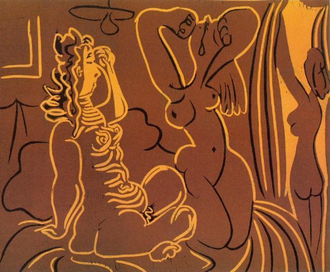 1959 Trois femmes西班牙画家巴勃罗毕加索抽象油画人物人体油画装饰画