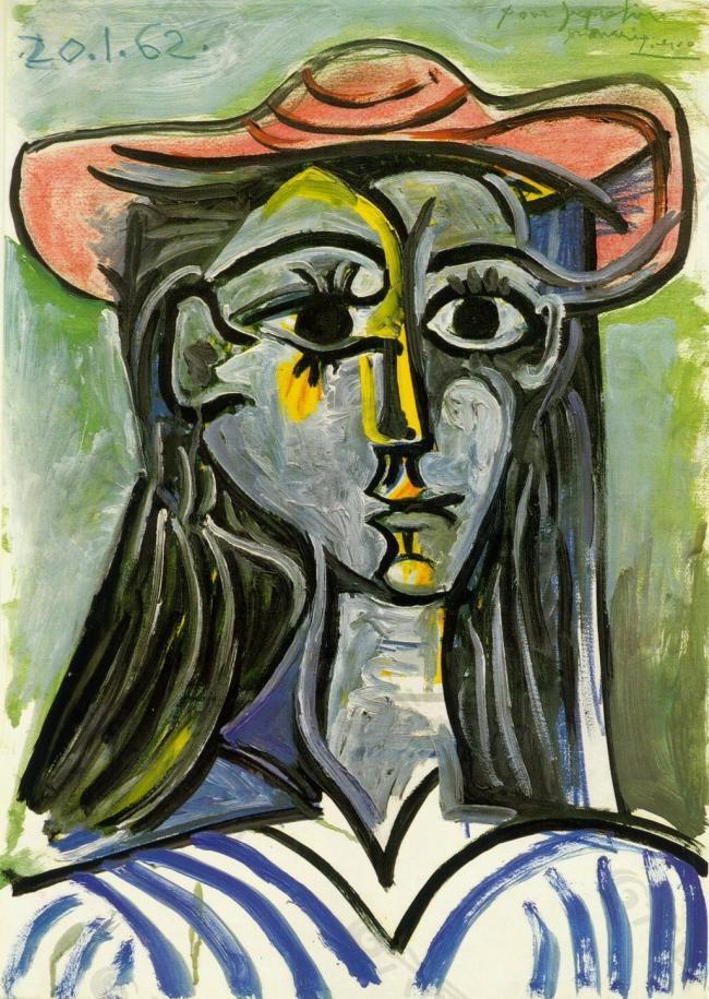 1962 Femme au chapeau (Buste)西班牙画家巴勃罗毕加索抽象油画人物人体油画装饰画