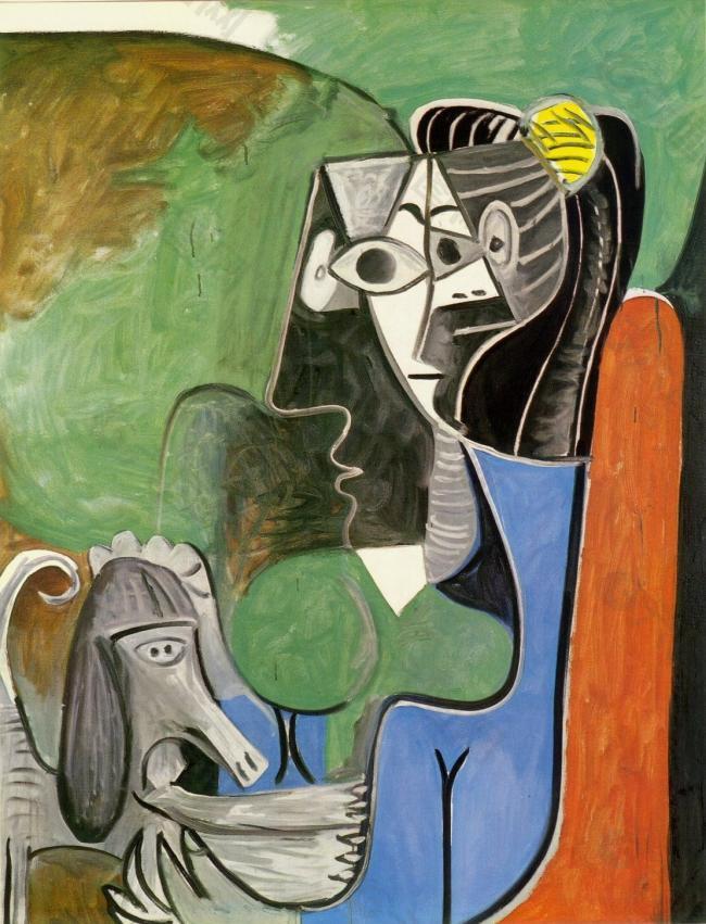 1962 Jacqueline assise avec Kaboul西班牙画家巴勃罗毕加索抽象油画人物人体油画装饰画