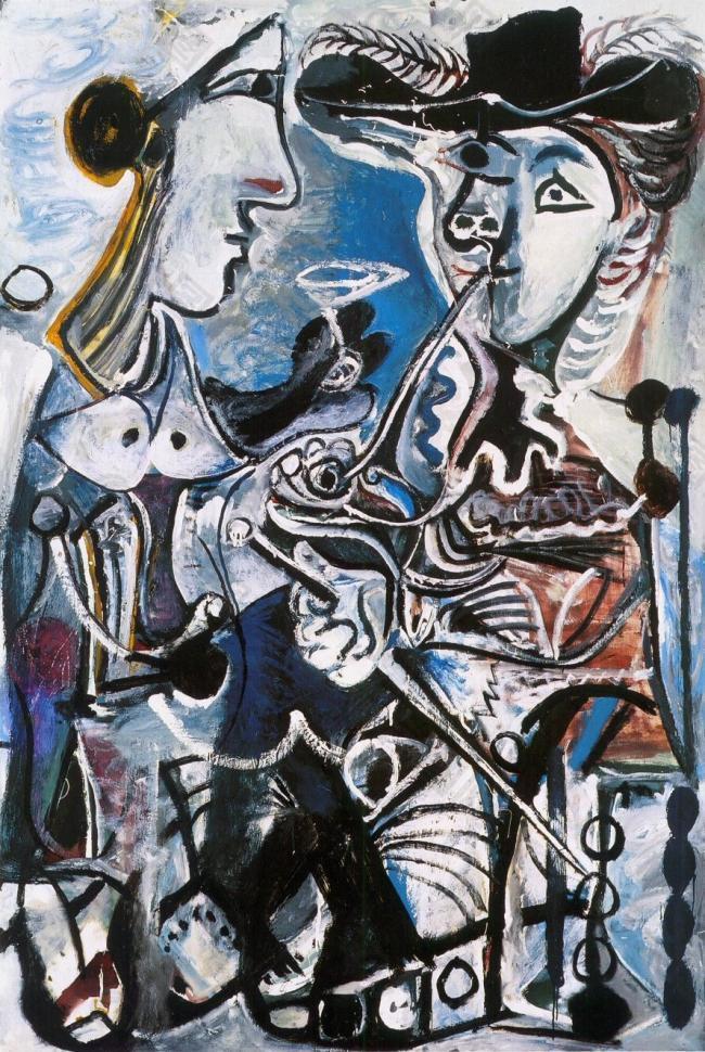 1967 Le couple西班牙画家巴勃罗毕加索抽象油画人物人体油画装饰画