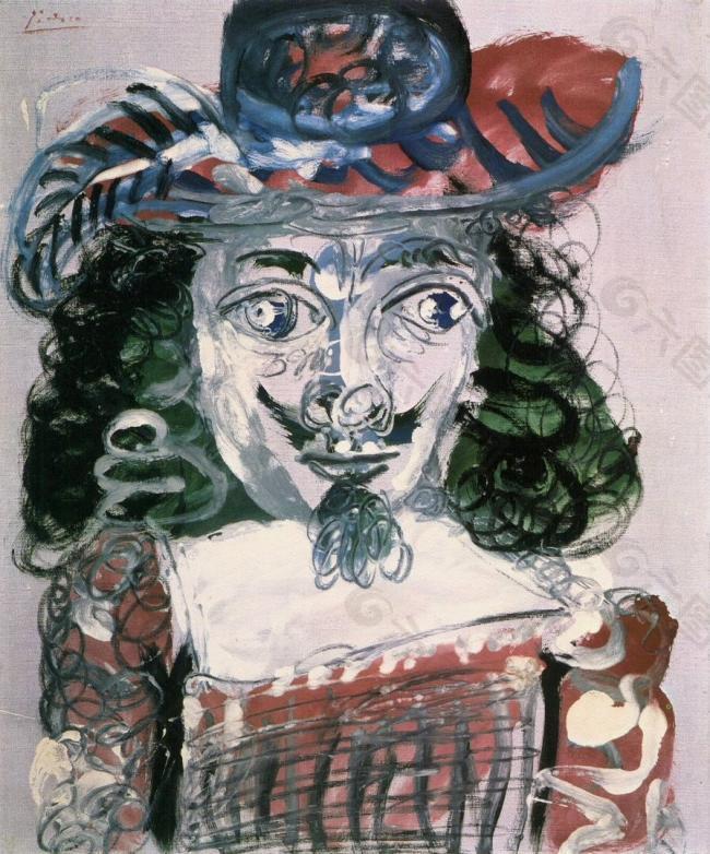 1967 Mousquetaire- buste 1西班牙画家巴勃罗毕加索抽象油画人物人体油画装饰画