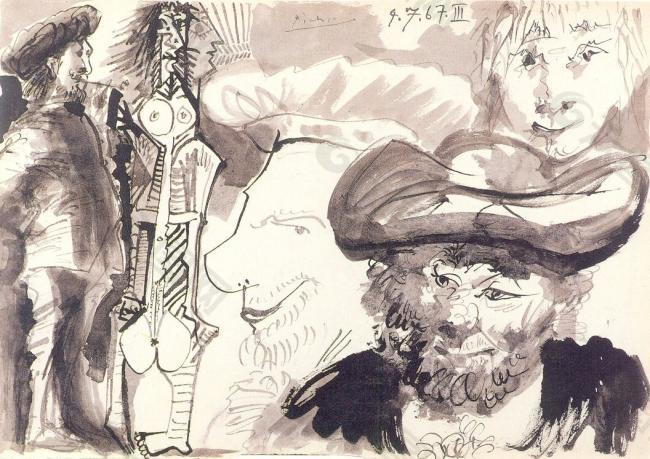 1967 Personnages rembranesques西班牙画家巴勃罗毕加索抽象油画人物人体油画装饰画
