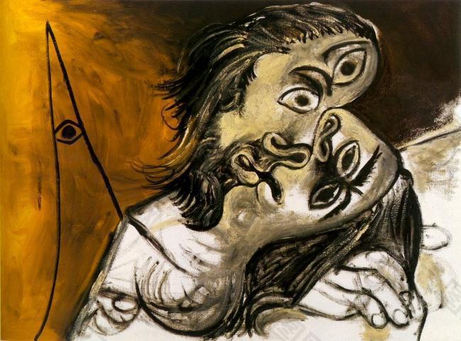 1969 Le baiser 2西班牙画家巴勃罗毕加索抽象油画人物人体油画装饰画