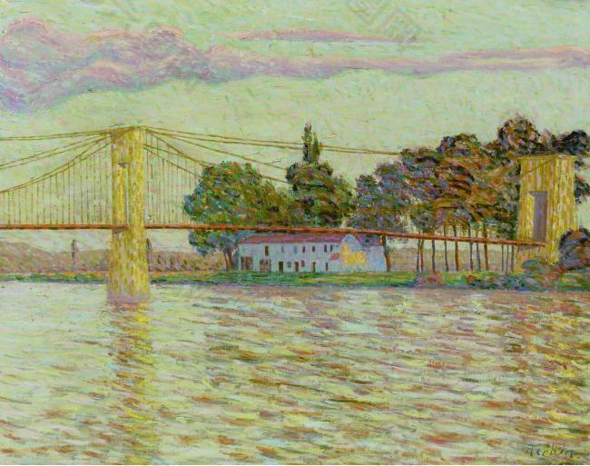 Auguste Herbin - The Bridge, 1906法国画家奥古斯特赫尔宾auguste herbin印象派风景油画装饰画