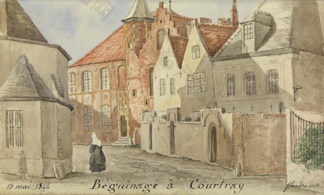 Auguste de Peellaert - Beguinage in Kortrijk西方经典大师油画家洛可可艺术古典建筑装饰画油画