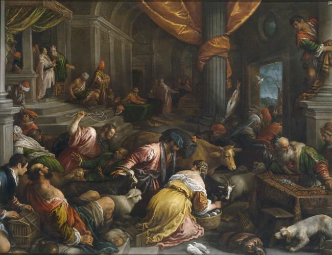 Bassano, Francesco - Expulsion de los mercaderes del Templo, Ca. 1585大师画家古典画古典建筑古典景物装饰画油画