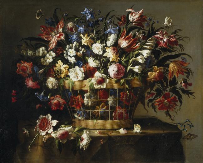 Arellano, Juan de - Cesta de flores, Ca. 1670花卉水果蔬菜器皿静物印象画派写实主义油画装饰画