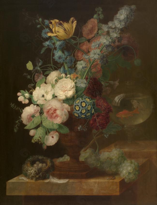 Georges Frederic Ziesel - Bouquet of flowers花卉水果蔬菜器皿静物印象画派写实主义油画装饰画