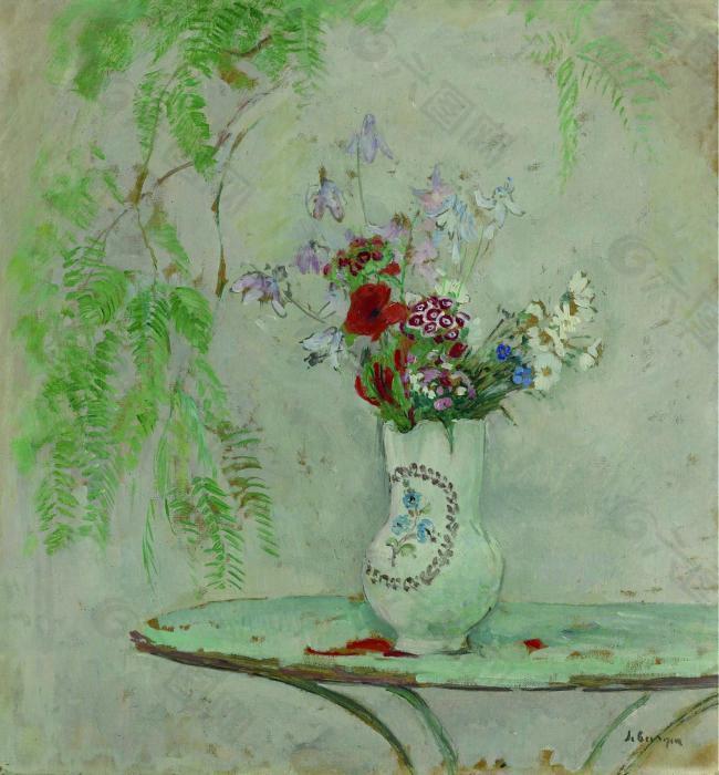 Henri Lebasque - Jug with Flowers花卉水果蔬菜器皿静物印象画派写实主义油画装饰画