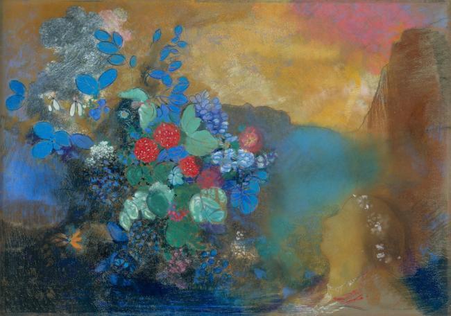 Odilon Redon - Ophelia among the Flowers花卉水果蔬菜器皿静物印象画派写实主义油画装饰画