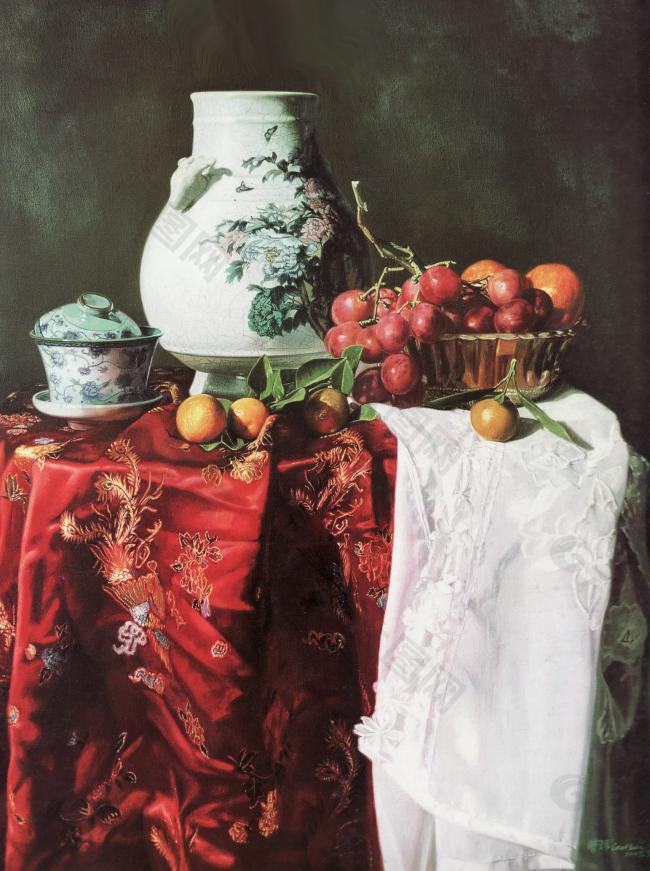 8285602 (55)花卉水果蔬菜器皿静物印象画派写实主义油画装饰画