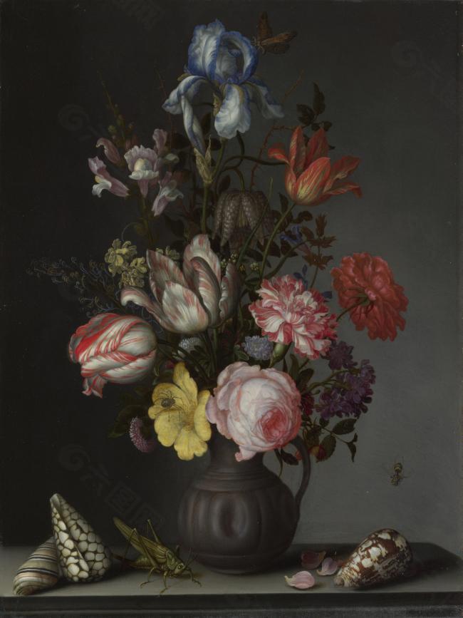 Balthasar van der Ast - Flowers in a Vase with Shells and Insects花卉水果蔬菜器皿静物印象画派写实主义油画装饰画