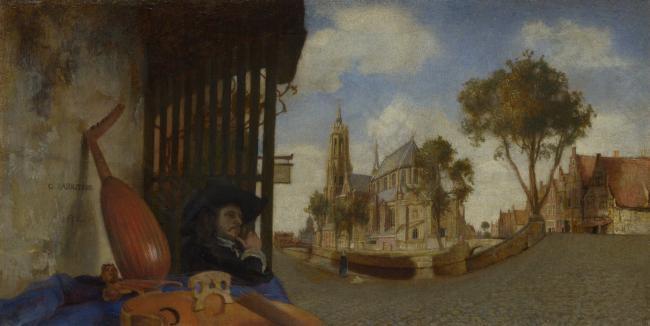 Carel Fabritius - A View of Delft西方古典风景建筑自然水景山水田园动物印象派写实主义油画装饰画