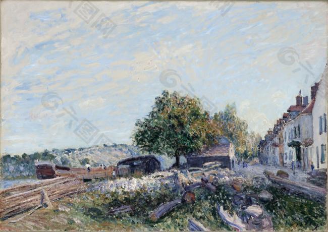 Alfred Sisley - Saint Mammes-Morning西方古典风景建筑自然水景山水田园印象派写实主义油画装饰画