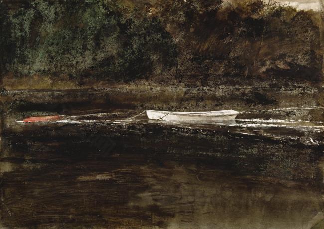 Andrew Wyeth - Mooring Stump, 1962西方古典风景建筑自然水景山水田园印象派写实主义油画装饰画