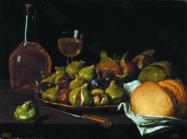 Melendez, Luis Egidio - Bodegon pan, granadas, higos y objetos, 1770静物水果瓜果蔬菜器皿食物印象画派写实主义油画装饰画