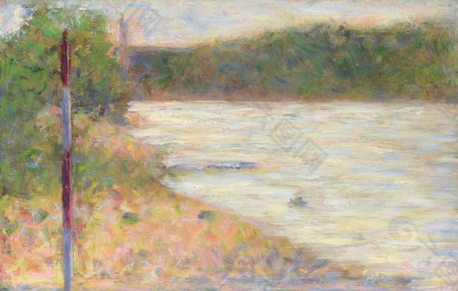 Georges Seurat - A River Bank (The Seine at Asni猫res)风景建筑田园植物水景田园印象画派写实主义油画装饰画