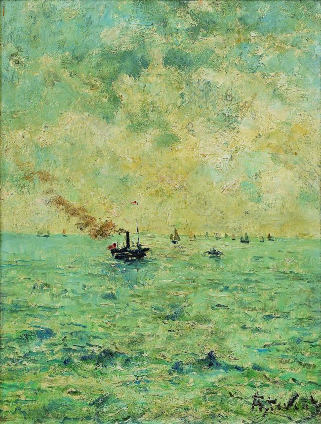 Alfred Stevens - Marine风景水景河流海洋植物树木田园印象画派写实主义油画装饰画
