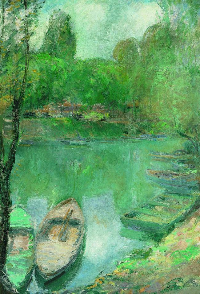 John Henry Twachtman - Boats moored on a Pond, 1890-1902风景建筑田园植物水景田园印象画派写实主义油画装饰画