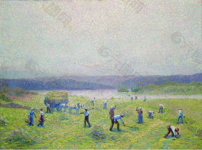 Andre Leveille - The Dryers of Hay, 1911风景水景河流海洋植物树木田园印象画派写实主义油画装饰画