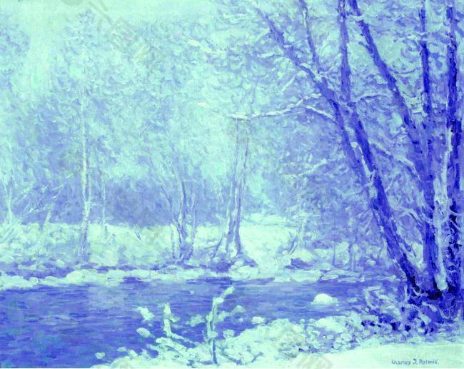 Charles J. Palmie - Snowy Landscape风景水景河流海洋植物树木田园印象画派写实主义油画装饰画