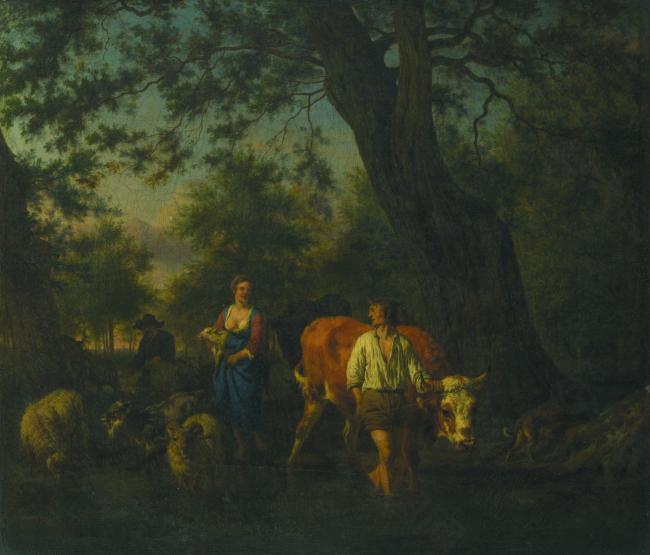 Adriaen van de Velde - Peasants with Cattle fording a Stream高清西方古典人物宗教人物神话人物巴洛克艺术油画装饰画