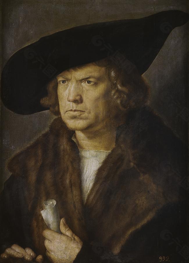 Durer, Albrecht - Portrait of an Unidentified Man, 1521德国画家阿尔弗雷德丢勒Albrecht Dürer人物肖像油画装饰画油画