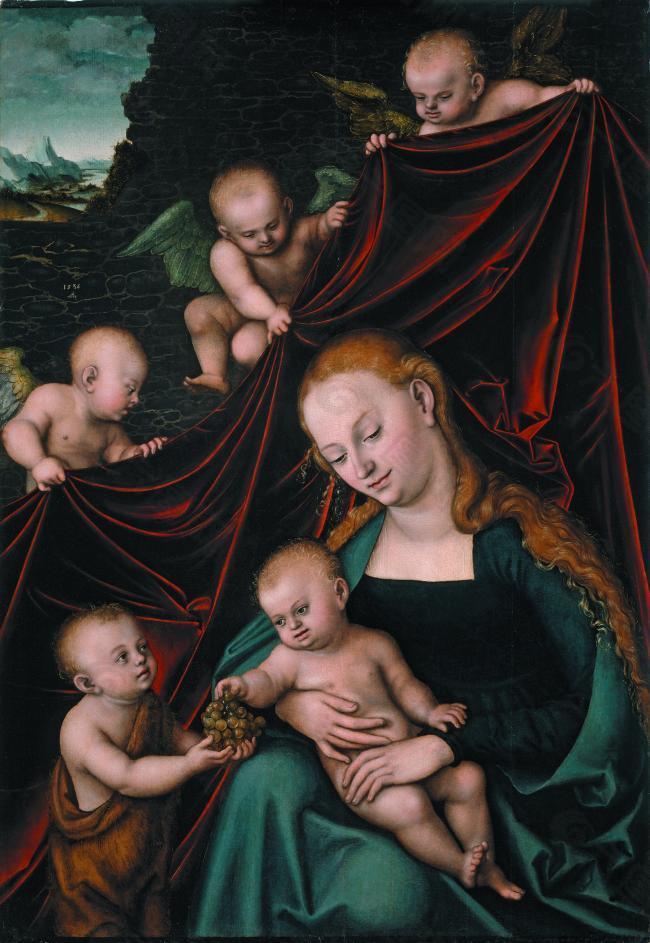 Cranach, Lucas - The Virgin with the Christ Child, Saint John and Angels, 1536德国画家大卢卡斯克拉纳赫lucas cran