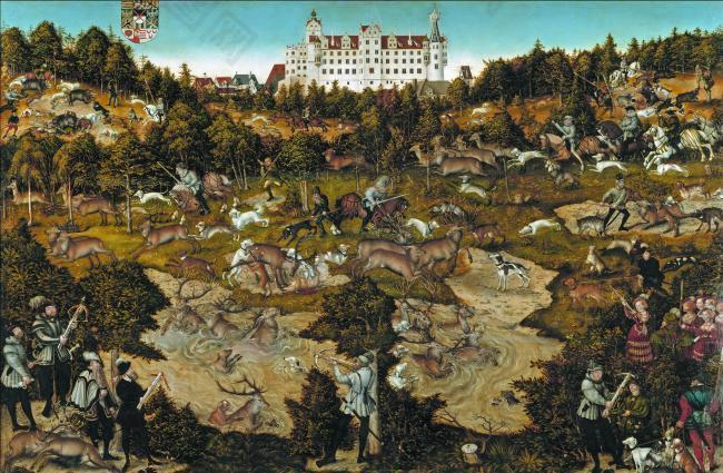 Cranach, Lucas - A Hunt in Honor of Carlos V at Torgau Castle, 1544德国画家大卢卡斯克拉纳赫lucas cranach the eld