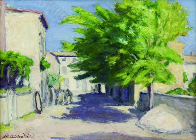 Albert Andre - Village Street in Provence法国画家阿尔伯特安德烈Albert Andre后印象派风景人物肖像自然田园油画装饰画