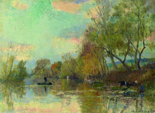 Albert Lebourg - Laundresses, 1898法国画家阿尔伯特勒堡Albert Lebourg印象派风景自然山水油画装饰画